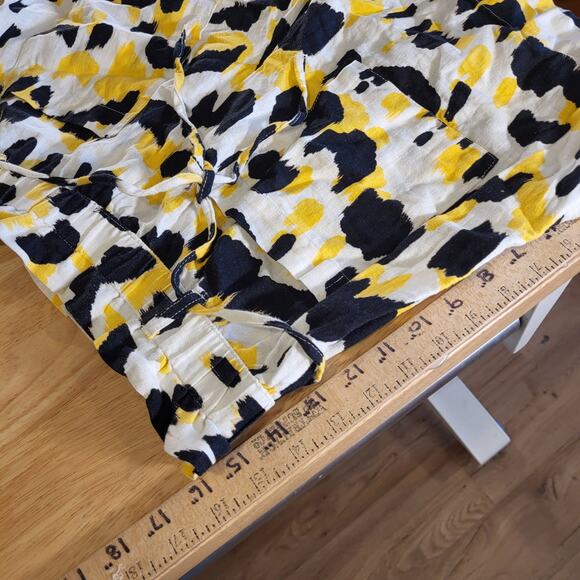 Who What Where Linen Rayon Yellow & Black Abstract Elastic Waist Shorts Small - Picture 6 of 9